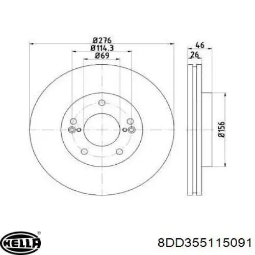 Передние тормозные диски 8DD355115091 HELLA