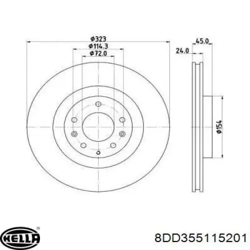 Передние тормозные диски 8DD355115201 HELLA