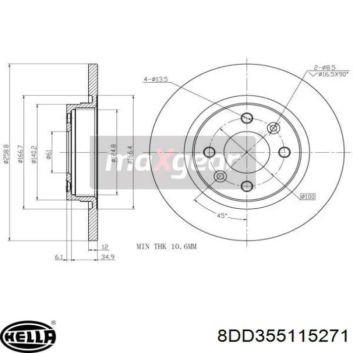 Передние тормозные диски 8DD355115271 HELLA