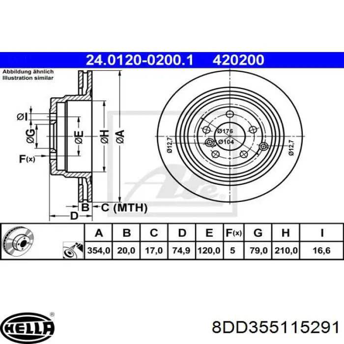 Задний тормозной диск HELLA 8DD355115291 цена, от 61.21 USD