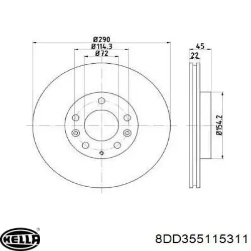 Передние тормозные диски 8DD355115311 HELLA