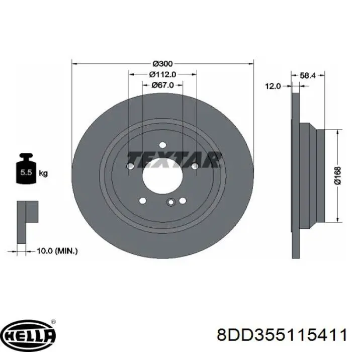Купить 8DD355115411 HELLA Диск тормозной задний