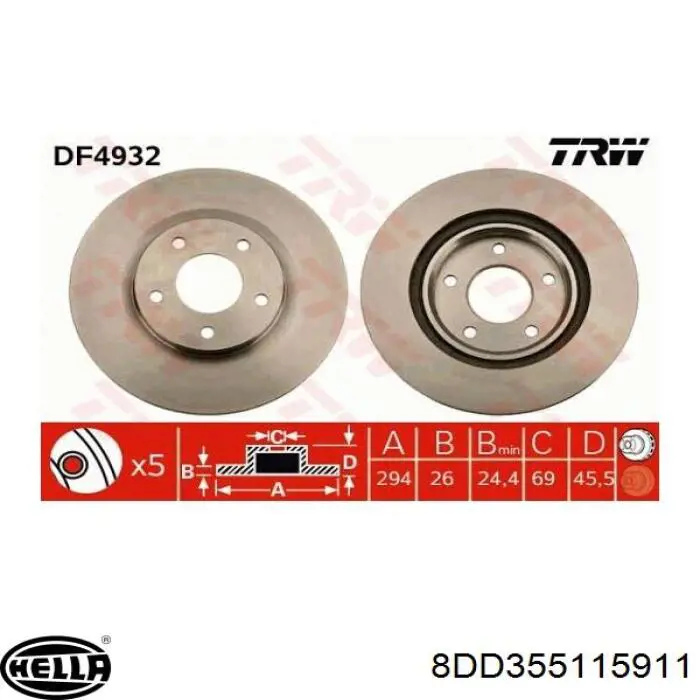 Диск гальмівний передній 8DD355115911 HELLA