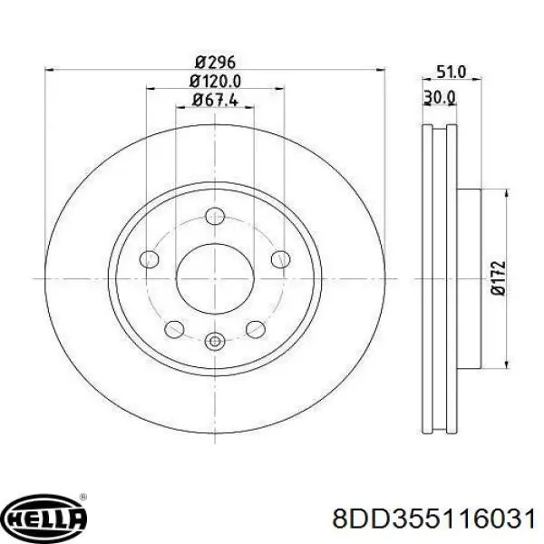 Передние тормозные диски 8DD355116031 HELLA