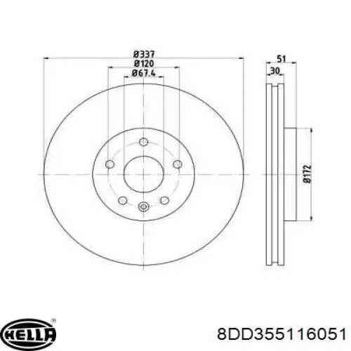 Передние тормозные диски 8DD355116051 HELLA