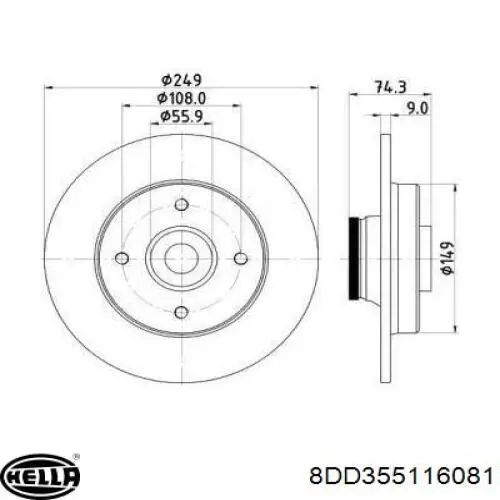 8DD355116081 HELLA диск тормозной задний