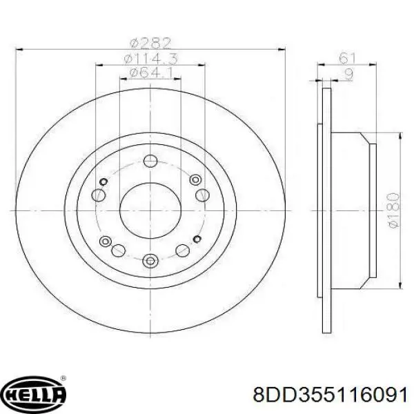 Купить 8DD355116091 HELLA Ротор тормозной