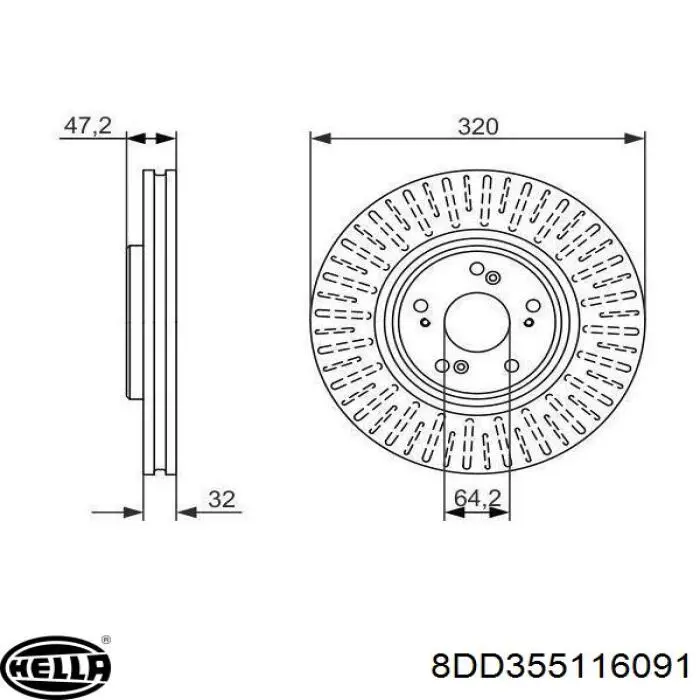Передние тормозные диски 8DD355116091 HELLA