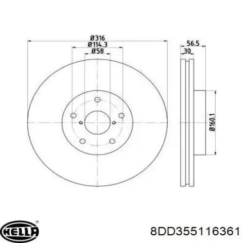 8DD355116361 HELLA диск тормозной передний