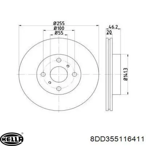 Передние тормозные диски 8DD355116411 HELLA