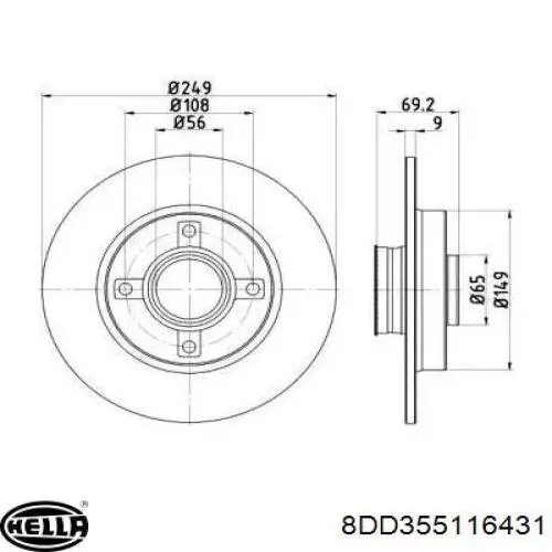 8DD355116431 HELLA диск тормозной задний
