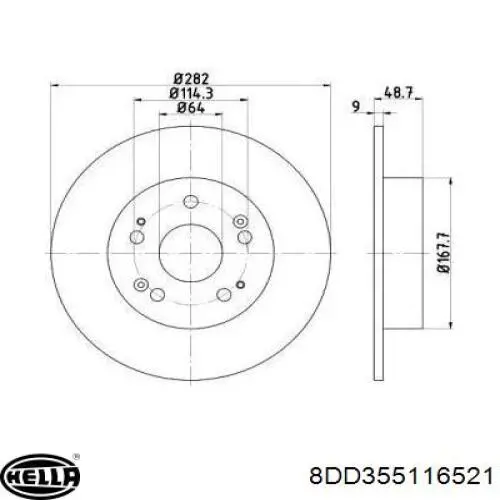 8DD355116521 HELLA диск тормозной задний