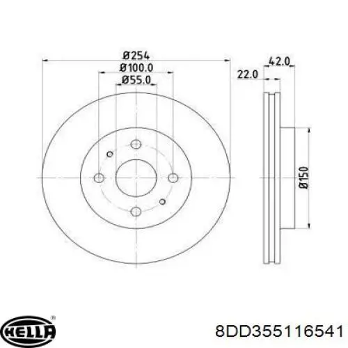 Передние тормозные диски 8DD355116541 HELLA