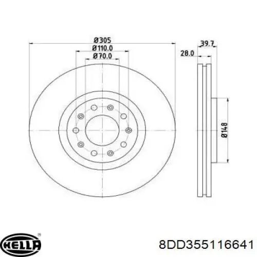 Передние тормозные диски 8DD355116641 HELLA