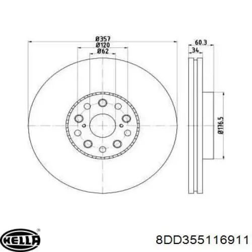 Передние тормозные диски 8DD355116911 HELLA