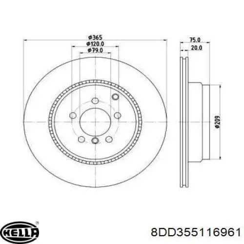 8DD355116961 HELLA диск тормозной задний
