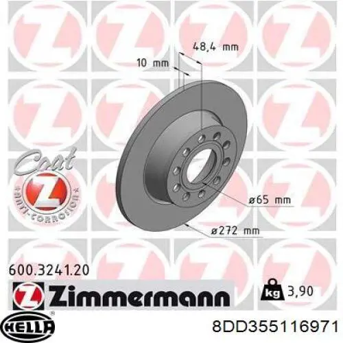 Купить 8DD355116971 HELLA Диск тормозной задний