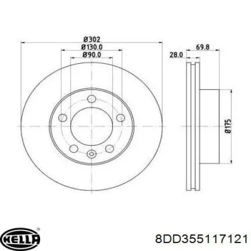 8DD355117-121 HELLA диск тормозной передний