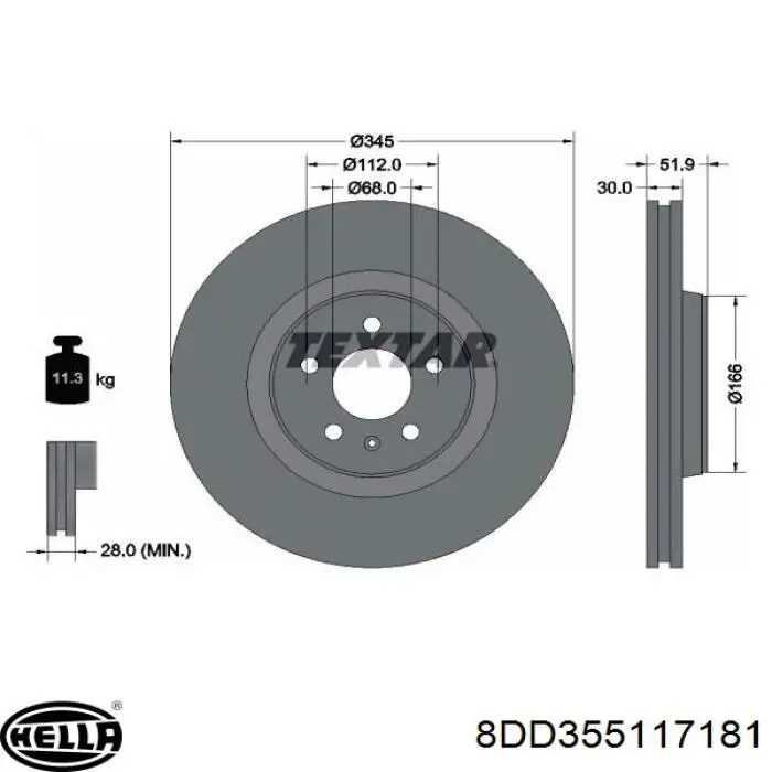 Тормоз дисковый передний HELLA 8DD355117181 цена, от 81.52 USD