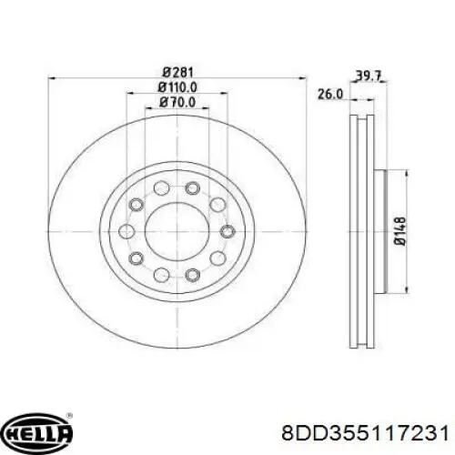 Передние тормозные диски 8DD355117231 HELLA