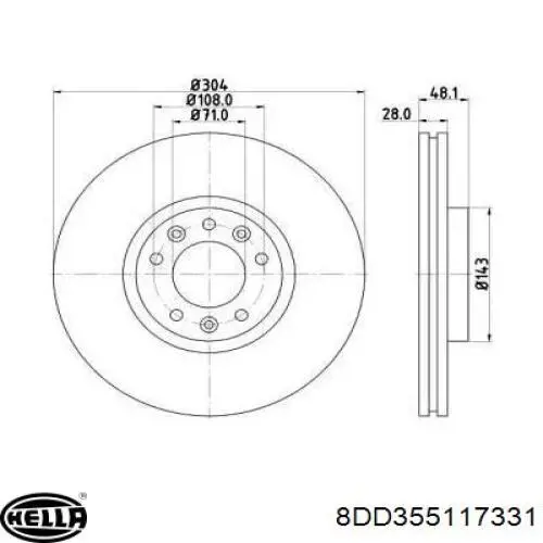 Передние тормозные диски 8DD355117331 HELLA