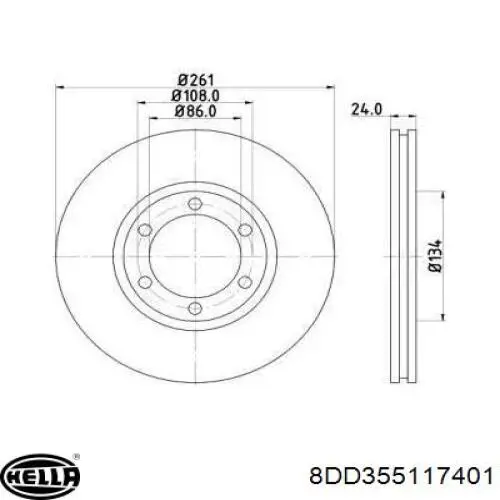 Передние тормозные диски 8DD355117401 HELLA