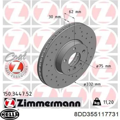 8DD355117731 HELLA Диск тормозной передний