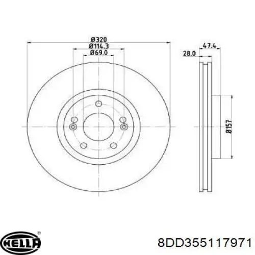 Передние тормозные диски 8DD355117971 HELLA