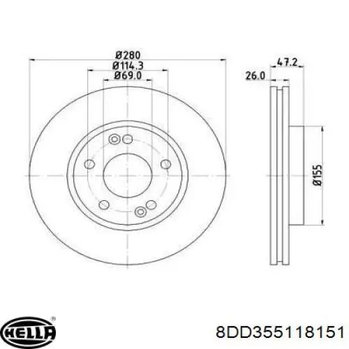 8DD355118151 HELLA диск тормозной передний