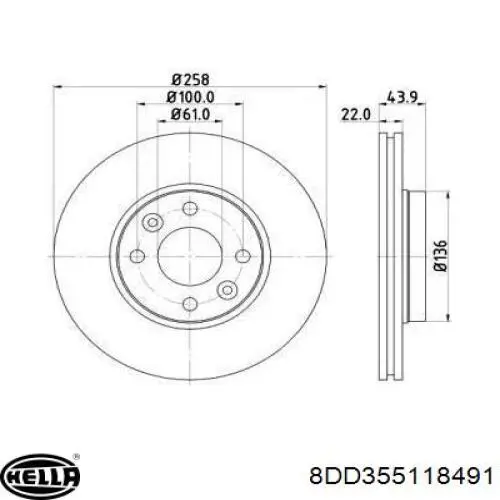 Передние тормозные диски 8DD355118491 HELLA