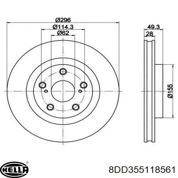 Тормоз дисковый передний HELLA 8DD355118561 цена, от 47.35 USD