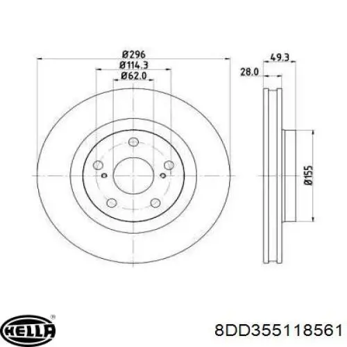 Передние тормозные диски 8DD355118561 HELLA