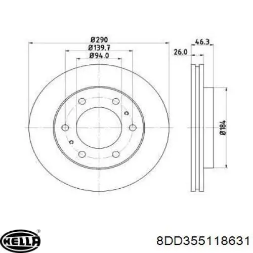 Передние тормозные диски 8DD355118631 HELLA