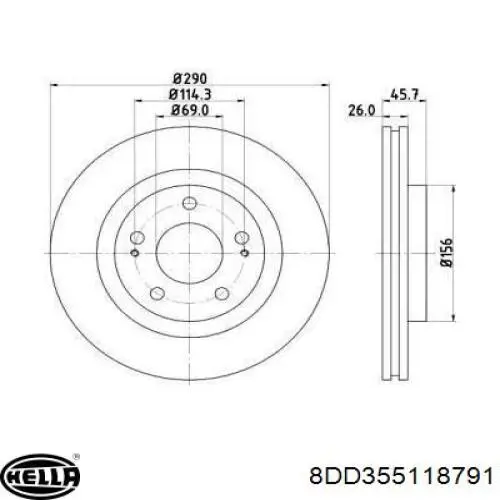 8DD 355 118-791 HELLA диск тормозной передний