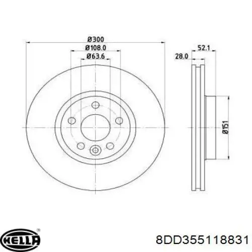 Передний тормозной диск HELLA 8DD355118831