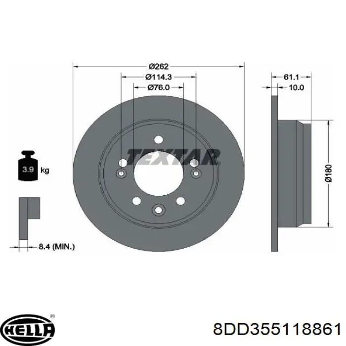 Купить 8DD355118861 HELLA Диск тормозной задний