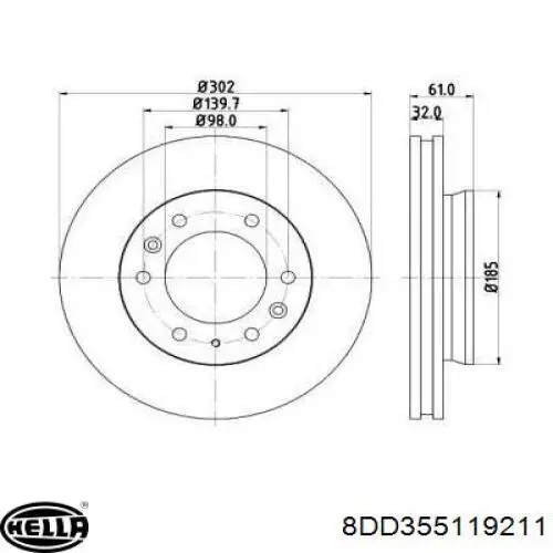 Передние тормозные диски 8DD355119211 HELLA