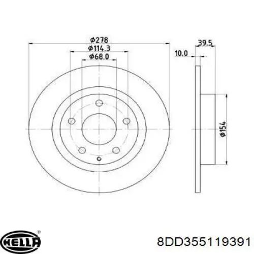 8DD355119391 HELLA disco do freio traseiro