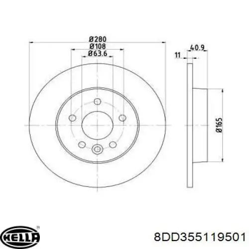 Задний тормозной диск HELLA 8DD355119501 цена, от 30.44 USD