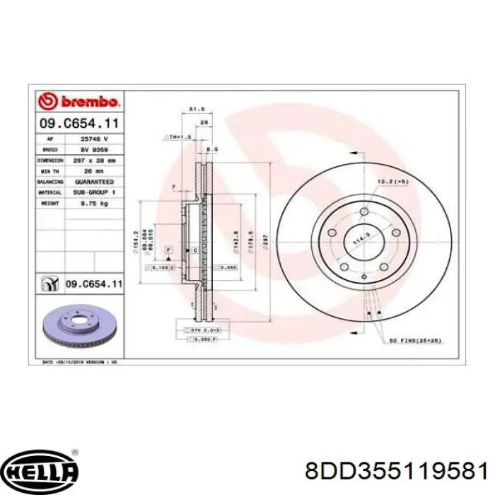 Купить 8DD355119581 HELLA Ротор тормозной