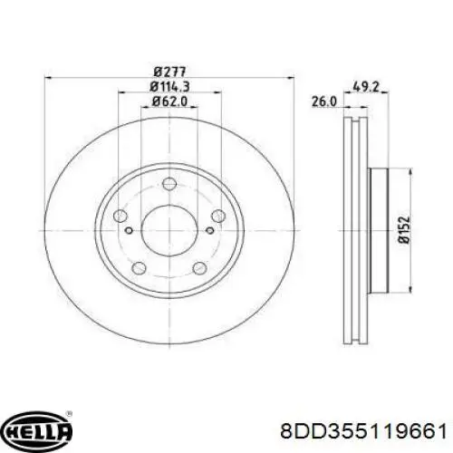 Передние тормозные диски 8DD355119661 HELLA