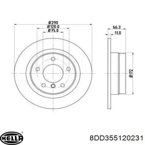 8DD355120231 HELLA disco do freio traseiro