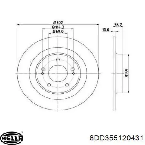 8DD355120431 HELLA disco do freio traseiro