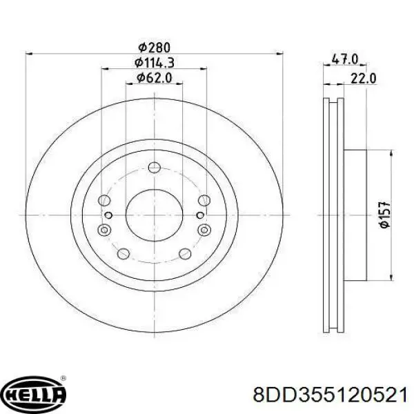 8DD355120521 HELLA disco do freio dianteiro