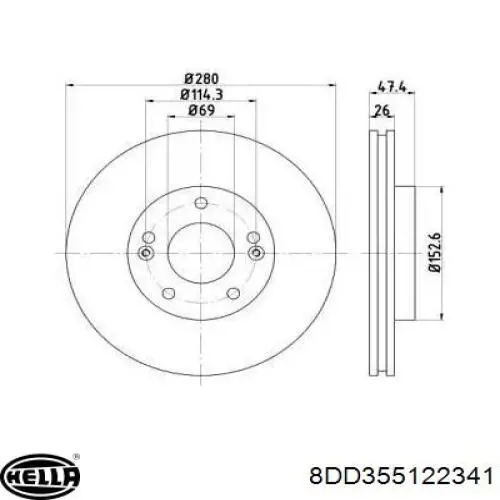 Передние тормозные диски 8DD355122341 HELLA