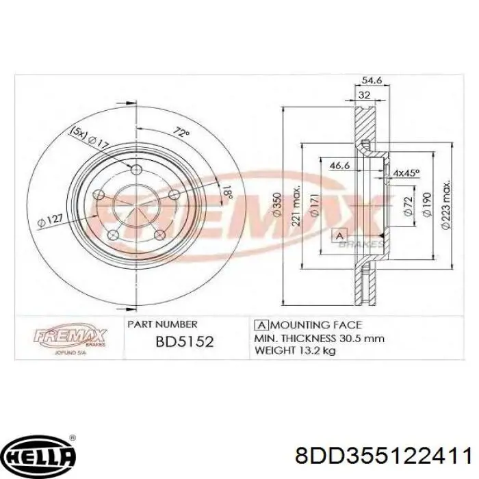 Передние тормозные диски 8DD355122411 HELLA