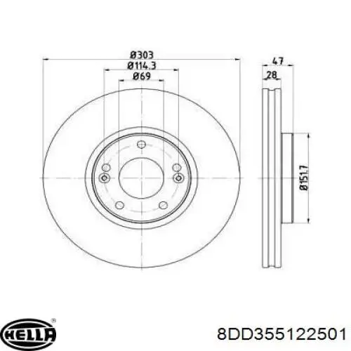 8DD 355 122-501 HELLA диск тормозной передний