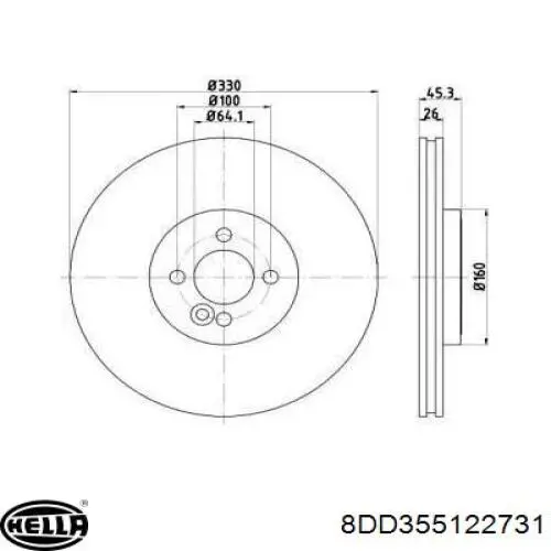 8DD355122731 HELLA disco do freio dianteiro