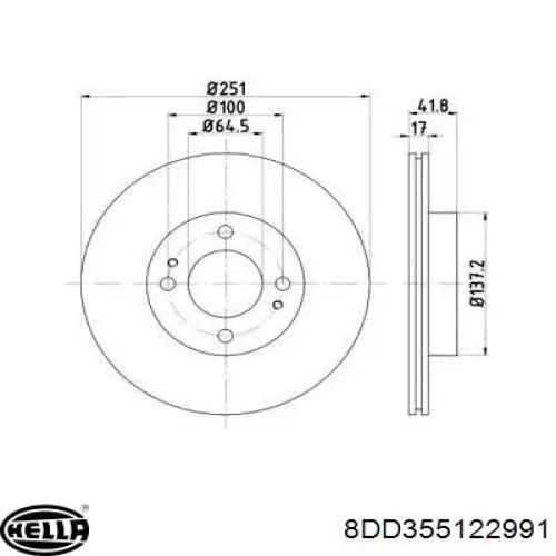 Передние тормозные диски 8DD355122991 HELLA