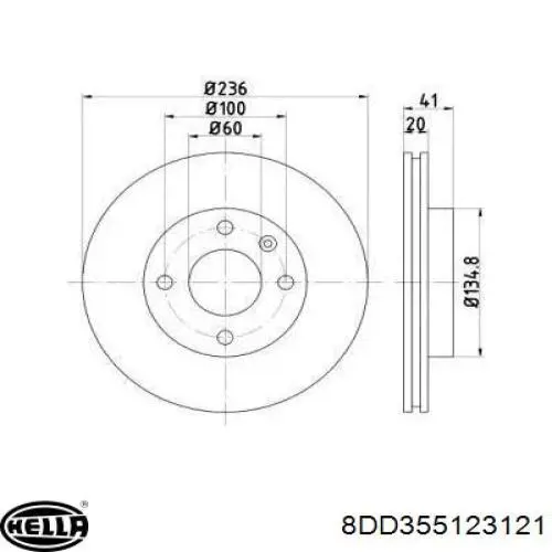 Передние тормозные диски 8DD355123121 HELLA